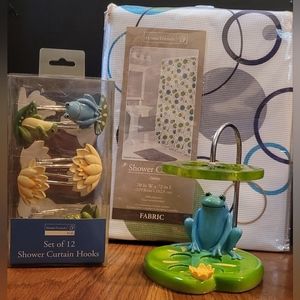 Fun Frog Bathroom Set (shower curtain, hooks, & toothbrush holder)